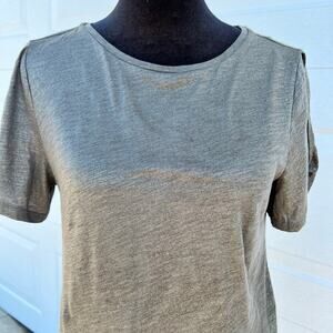 Loft, green shimmer, vintage soft, short sleeve, rounded neckline, women's XS